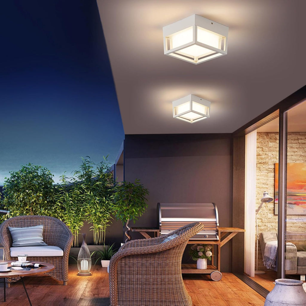 Small Outdoor Flush Mount LED Ceiling Light Exterior Porch Light Ceiling Mounted for Patio Balcony Terrace