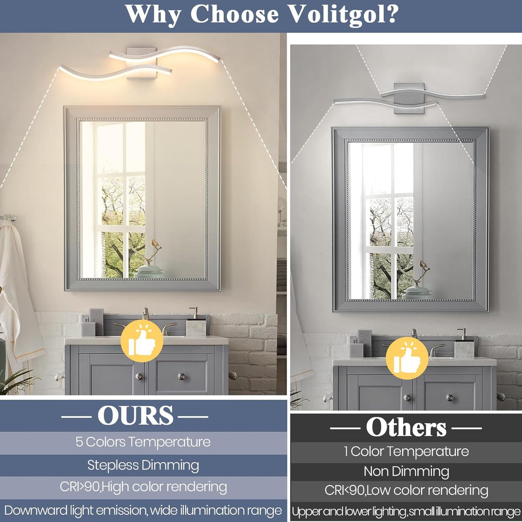 Bathroom Vanity Light Fixture, 26W 5CCT Dimmable Modern Led Bathroom Light Fixtures Over Mirror, LED Vanity Lighting