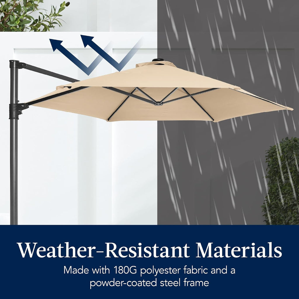 10ft Offset Cantilever Hanging Market Patio Umbrella, Smooth 360° Rotation, 8 Sturdy Ribs, Easy Adjustment - Sand