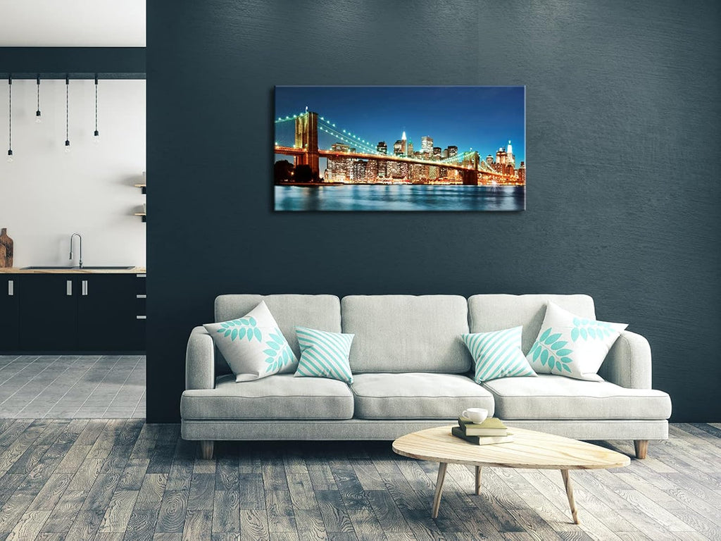 Large Modern New York Cityscape Canvas Wall Art Brooklyn Bridge Night View Canvas Prints Stretched Landscape Pictures