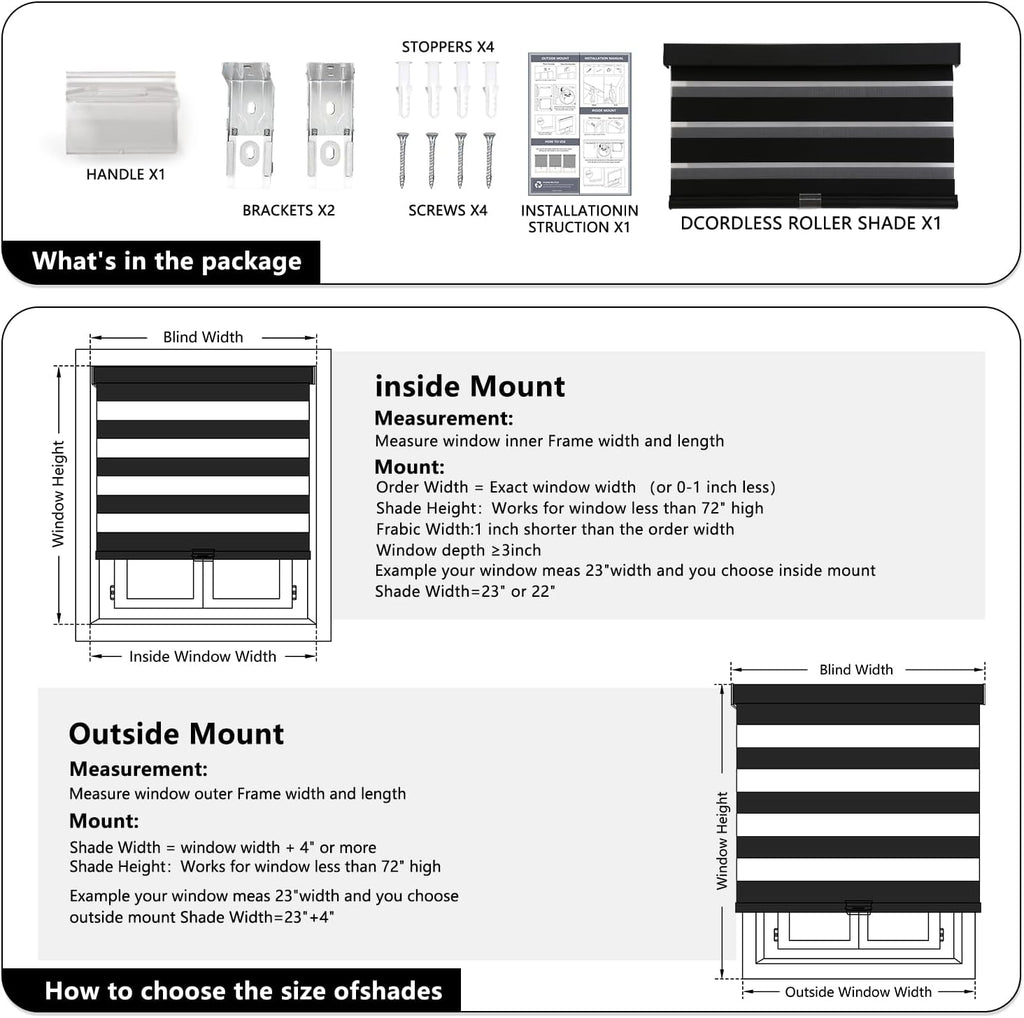 Cordless Zebra Blinds for Windows Pull Down Roller Window Shades Dual Layer Light Filtering Privacy for Day and Night