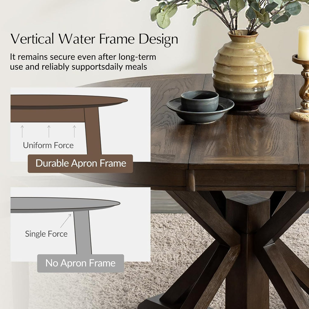 42"-54" Oval Round Extendable Dining Table, Farmhouse Solid Wood Expandable Kitchen Table with Leaves Space