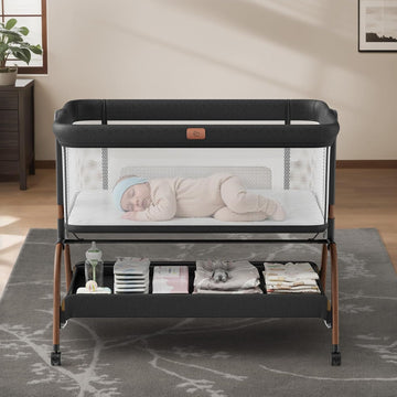 Bassinet Bedside Crib, Stable and Secure Crib for Newborns, Black | 3-in-1 Baby Bassinet Bedside Sleeper with