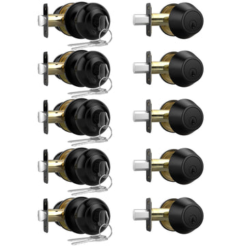 5 Pack Front Door Lock Set, Exterior Door Knob with Lock and Key