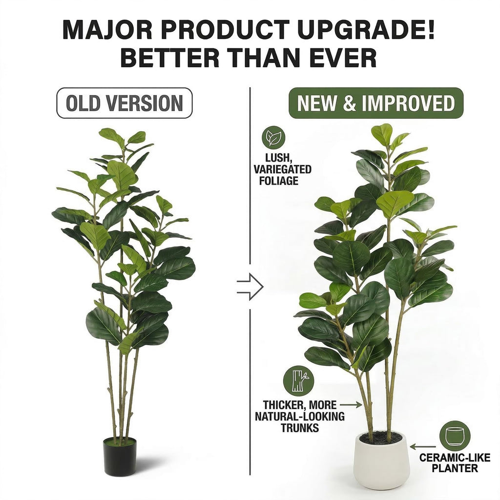 6FT Artificial Fiddle Leaf Fig Tree for Indoor Home Office Decor-Realistic Fake Ficus Tree in Black Planter, Faux