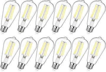 12-Pack Dimmable Vintage LED Edison Bulb 60W Equivalent, 6W 850Lumens Edison Light Bulbs 5000K, ST58 Antique LED