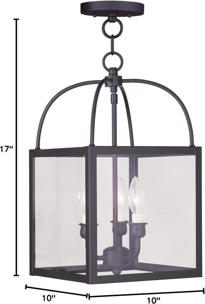 Milford 3-Light Convertible Hanging Lantern/Ceiling Mount, Bronze
