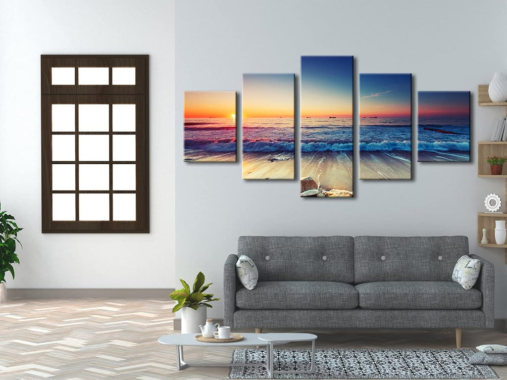 5 Piece Large Modern Seascape Artwork Gallery Wrapped Ocean Sea Beach Pictures Canvas Prints Waves Paintings on