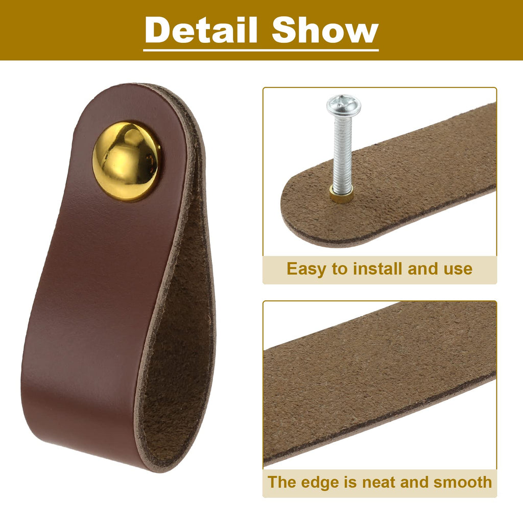10 Pack Leather Drawer Pulls with Short and Long Screws, Brown