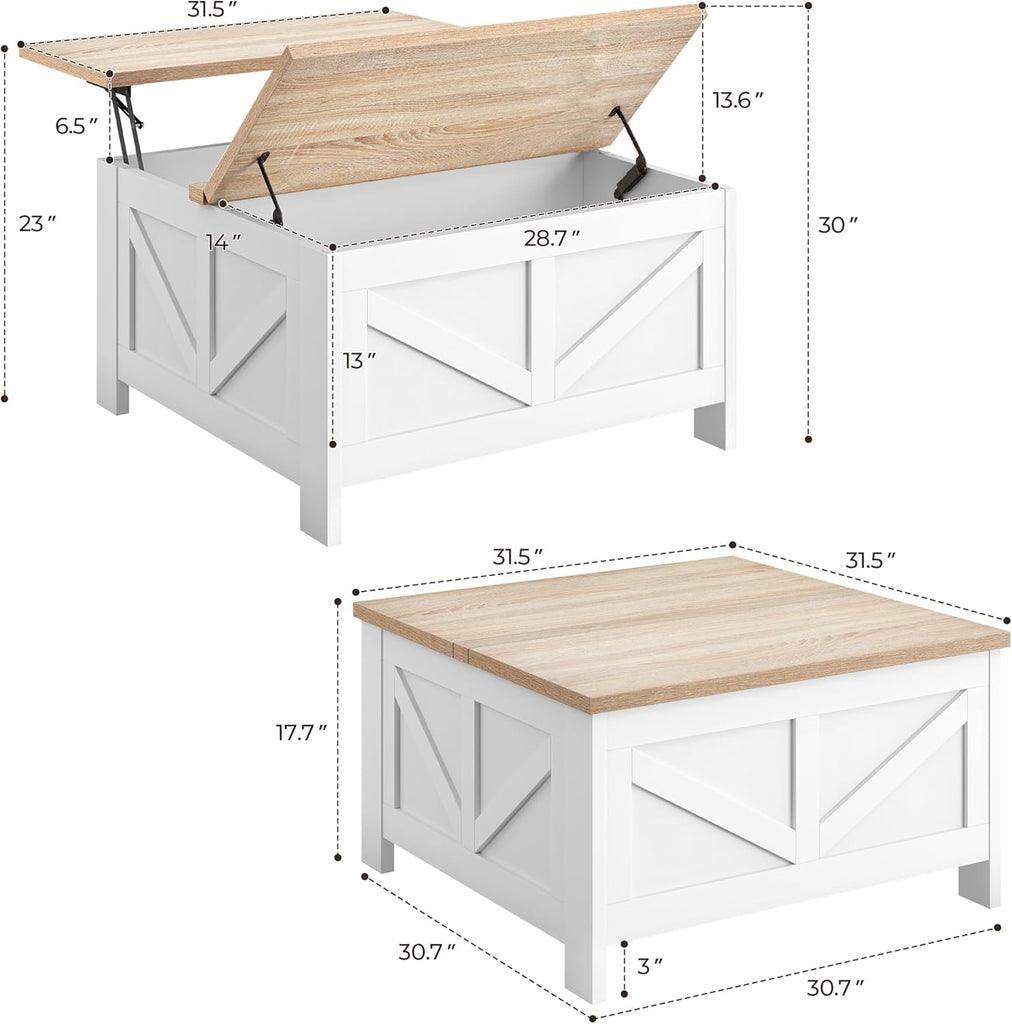Farmhouse Lift Top Coffee Table with Storage, Square Coffee Table