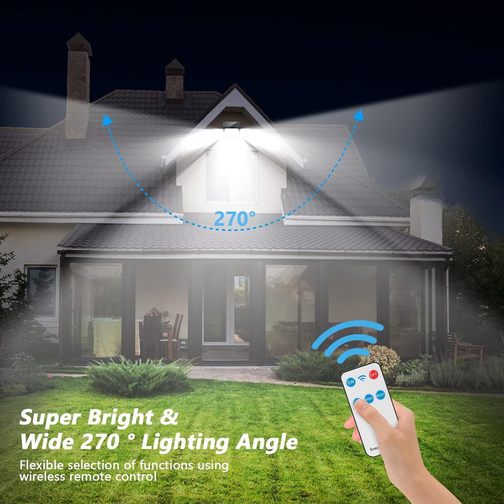 Solar Lights Outdoor Waterproof, 288 LED 2800LM Motion Sensor Outdoor Lights with Remote Control, 4 Head Solar Flood