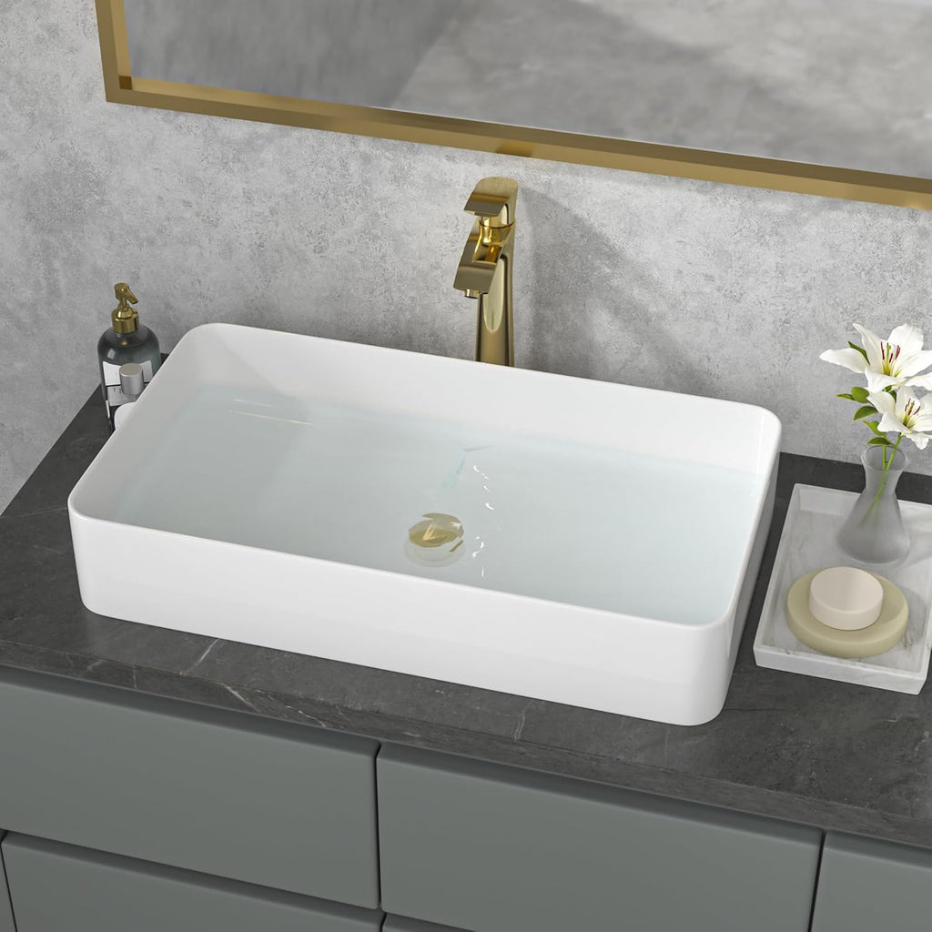 24 Vessel Sink Rectangle - 24 x 14 Inch Bathroom Sink Modern Large Rectangular Above Counter White Porcelain