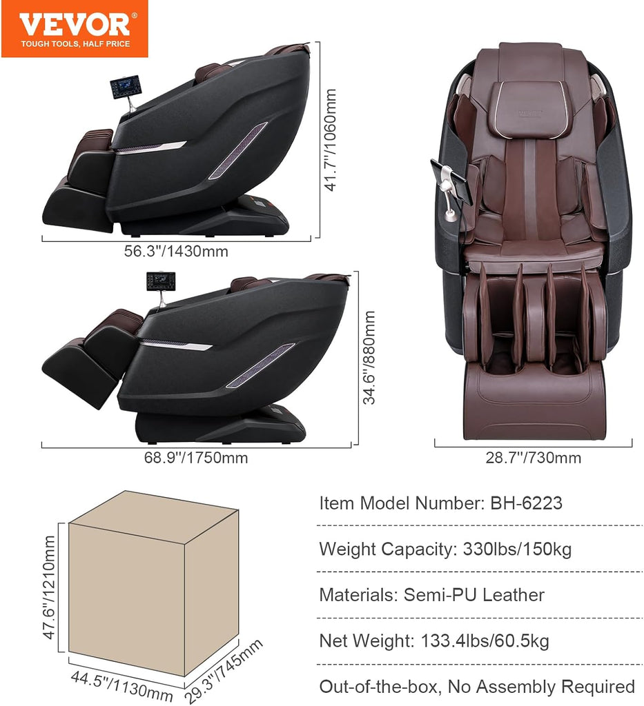 Full Body Massage Chair, SL-Track Zero Gravity Massage Recliner, 3D Shiatsu, Body Scan, Heating, Bluetooth Speaker