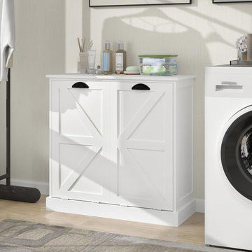 Laundry Hamper Cabinet with Removable Basket, Double Tilt Out Laundry Hamper, Wood Bathroom Storage, Free Standing