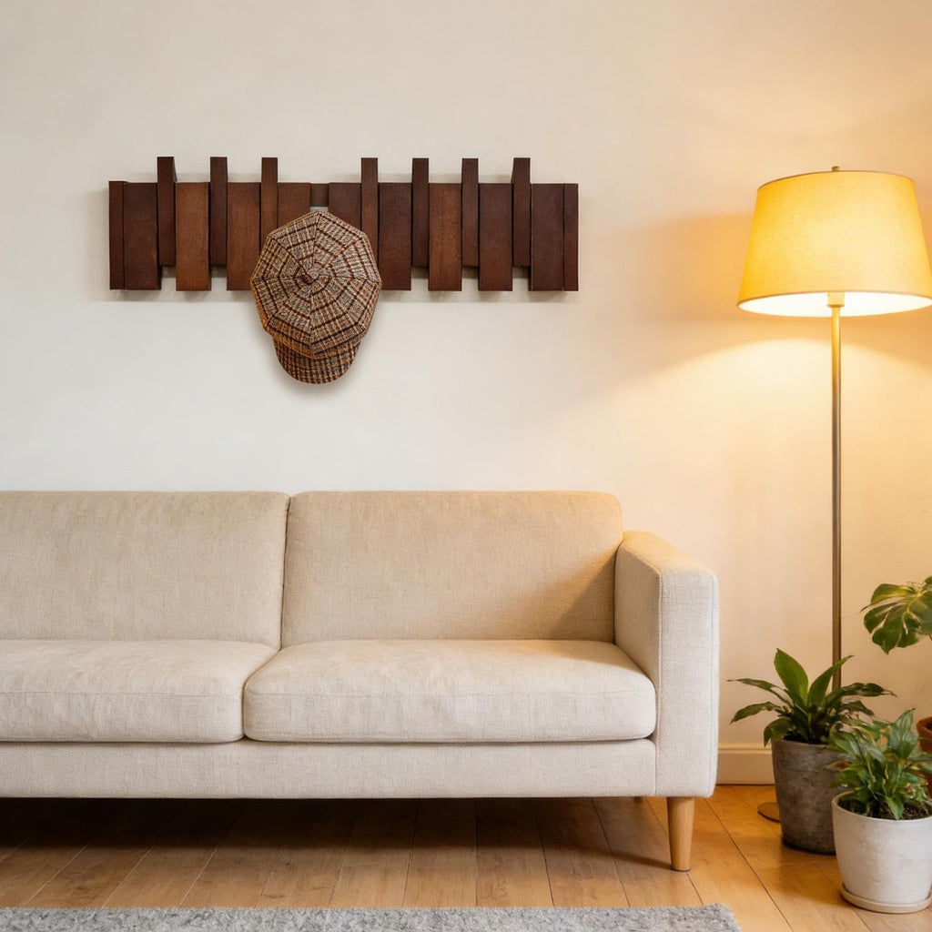 Wall Mounted Coat Rack with Hooks Wooden Wall Mount Piano Key Coat Rack 8 Hooks Solid Wood Coat Rack Wall Mount (22")