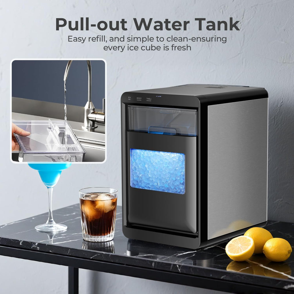 Nugget Ice Maker Countertop - 44LB/Day, Self-Cleaning Portable Ice Machine with LED Display, 10-15 Minute Fast Ice