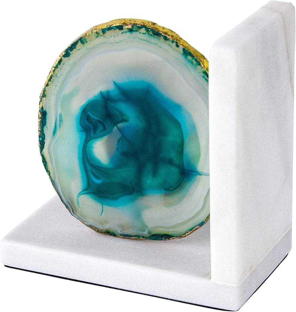 A&B Home Polished Green Agate Crystal & Marble Bookends, Stone Pair Book Ends for Heavy Books, Decorative Accents