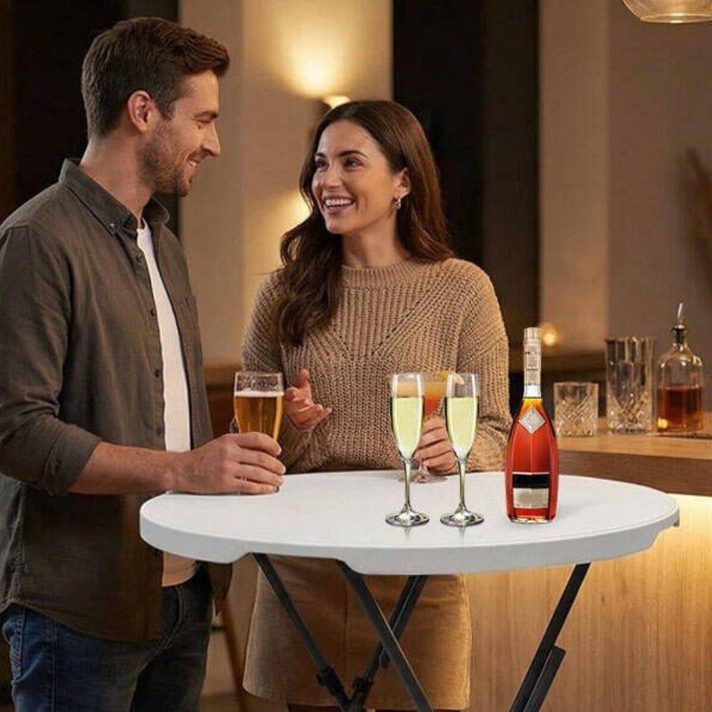 32in Round Bar Height Folding Cocktail Table-White, 2PC