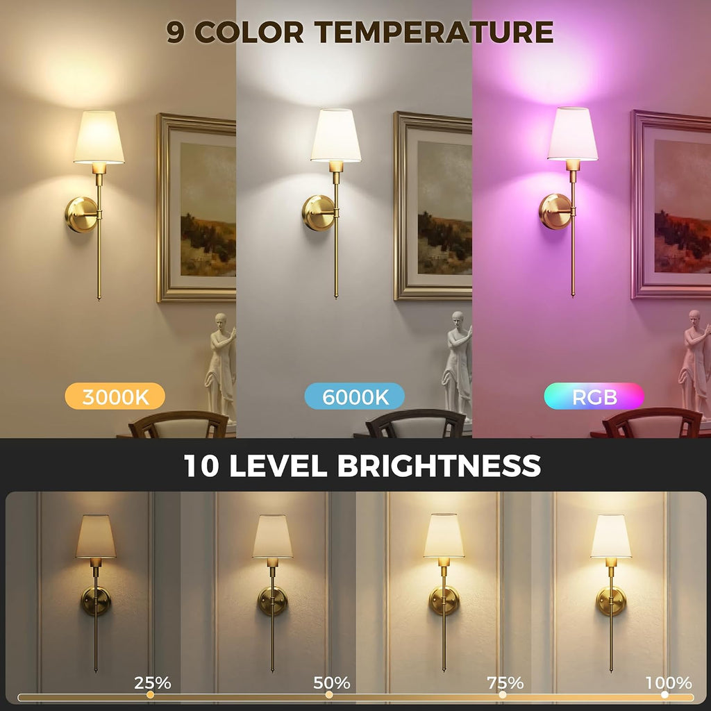 Battery Operated Wall Sconce: Set of 2 Wireless Wall Light 12000mAh, 15 Color Rechargeable Wall Sconces, Sconce Wall