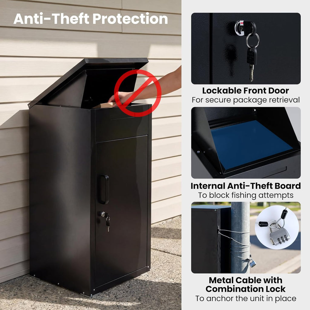 Package Delivery Boexes 18" x 17.5" x 34" Galvanized Steel Parcel Drop Boxes with Lock, Anti-Theft Design