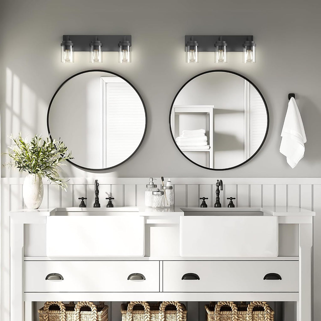 Bathroom Vanity Light, 3 Light Matte Black Vanity Lights with Clear Glass Shade, 22in Modern Wall Sconces, Bathroom