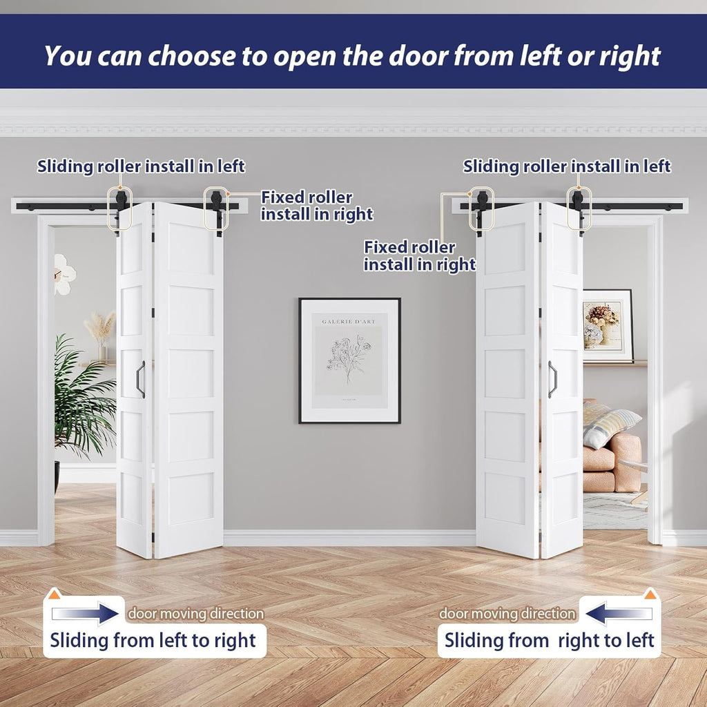 42X84(Double 21x84) Bifold Door Bi-fold Barn Doors White Double with 46" Hardware Track Kit Included