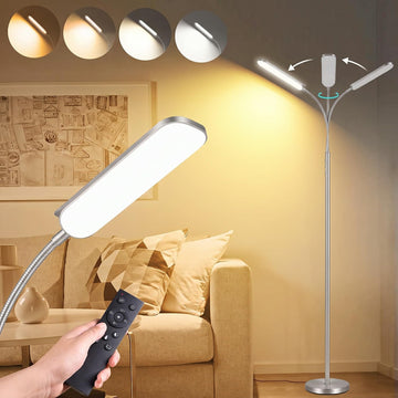 Silver Modern Floor Lamp, 18W 1800LM Bright LED, Touch Control & Memory Function, Dimmable Timing Eye-Caring Lamp