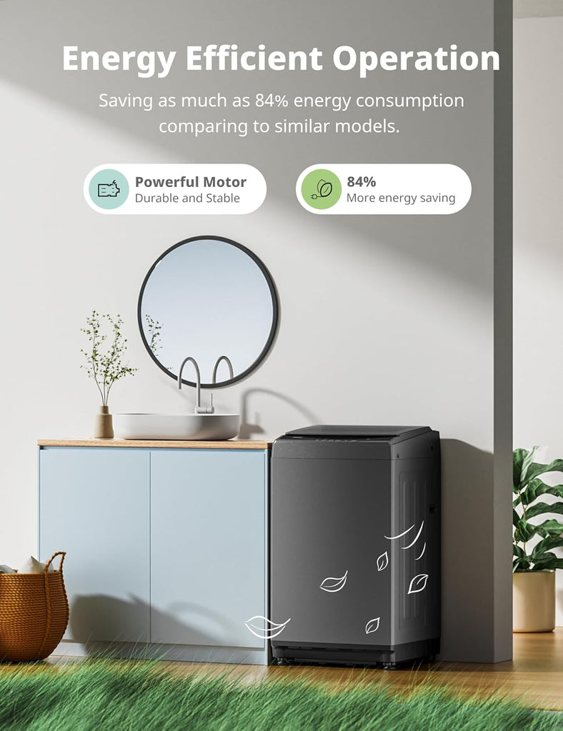 1.6 Cu.ft Portable Washing Machine, 11lbs Capacity Fully Automatic Compact Washer with Wheels, 6 Wash Programs Laundry