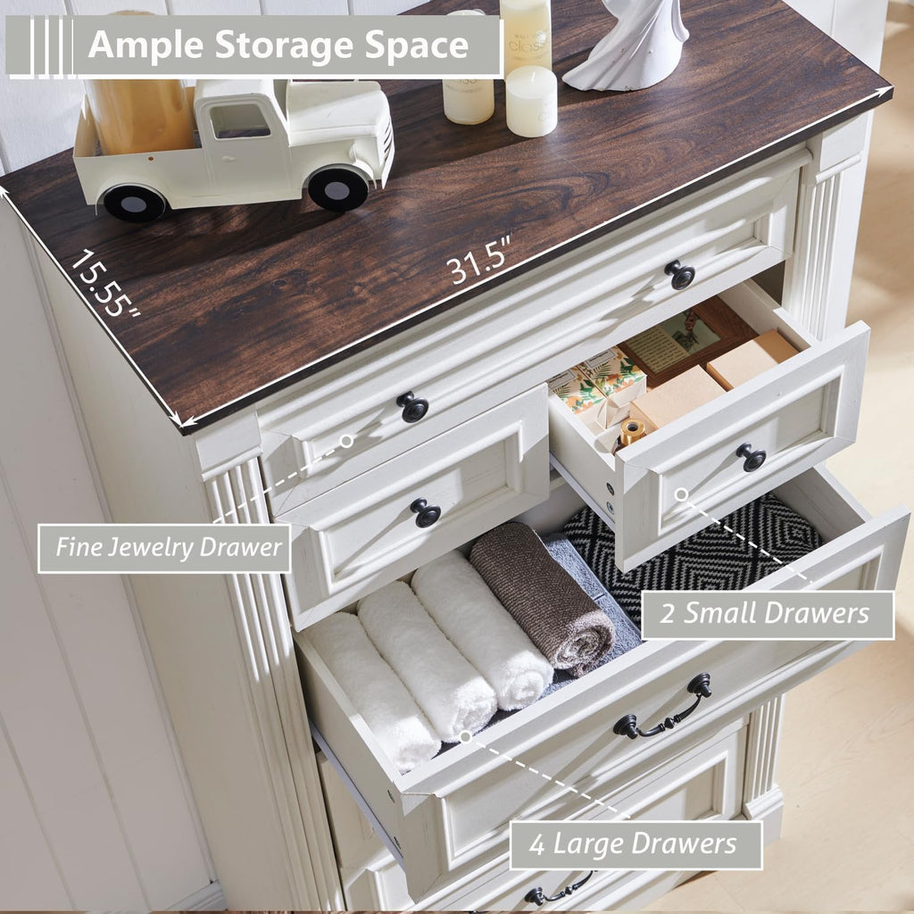 Farmhouse 7 Drawers Dresser , 57" Tall Dressers & Chests of Drawers w/Roman Column, Large Storage Dressers Organizer