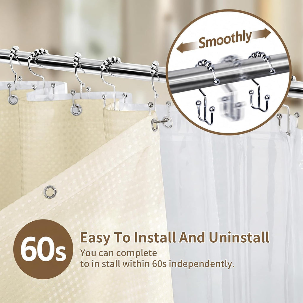 Shower Curtain and Liner Set, Waffle Shower Curtain Set with 12 Stainless Steel Hooks, Waterproof Luxury Fabric