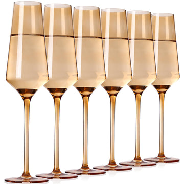 Amber Champagne Glasses Set of 6 - Hand Blown Exquisite Luxury Champagne Flutes Set for Party Wedding Mothers Day