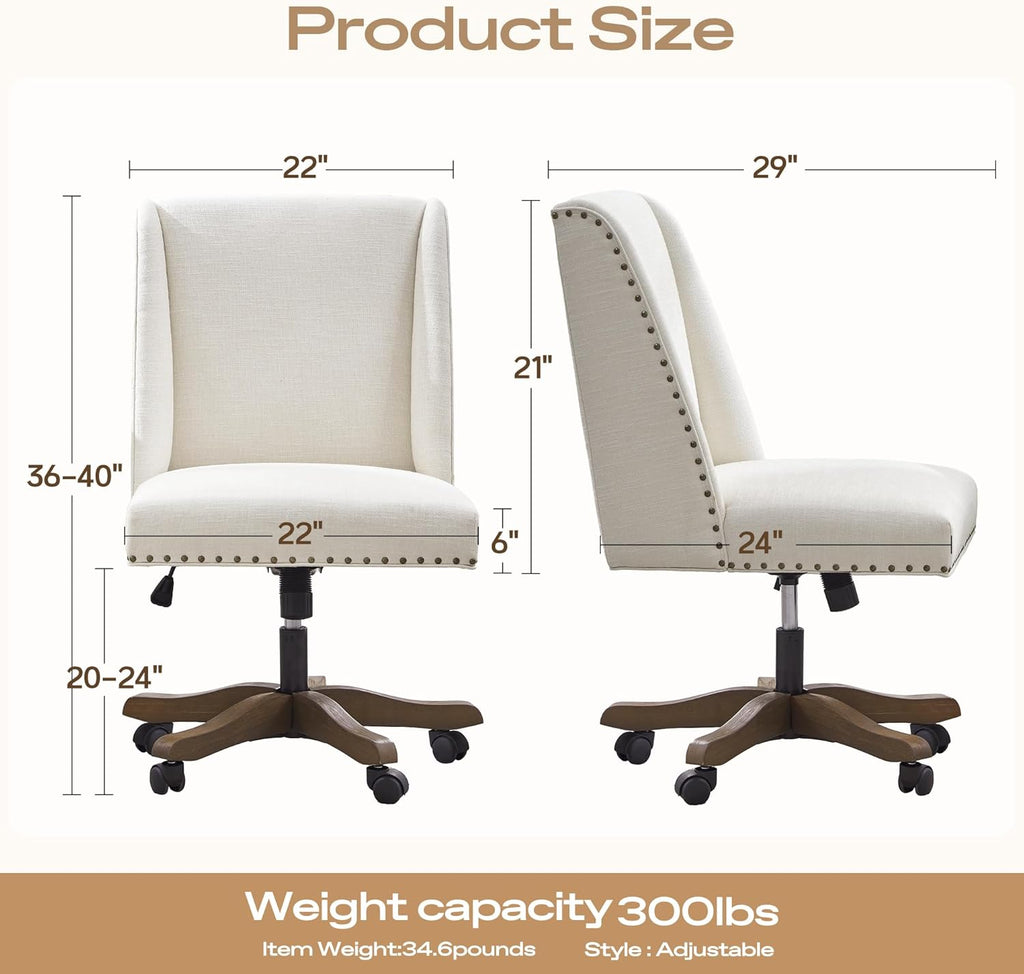 Armless Upholstered with Wooden Legs, Modern Criss Cross Adjustable Home Office Desk Chair No Arms Sewing Chair