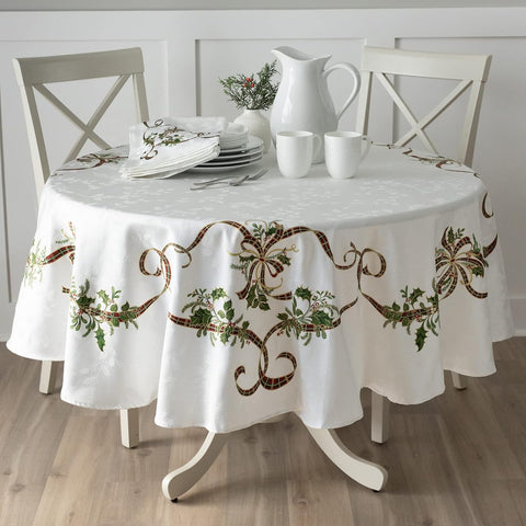 Heavyweight Engineered Printed Jacquard Fabric Christmas Table Cloth, Winter, and Christmas Tableclo