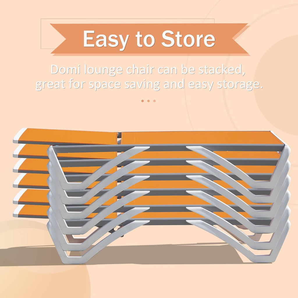 Patio Lounger Chair Outdoor,Pool Lounge Chair, Orange | Adjustable Backrest,Stackable,Aluminum Chaise Lounge