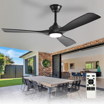 52-Inch Ceiling Fan with Light: Black 3 Blade Outdoor Fans for Patios - Dimmable Indoor Fan with Remote APP Control Ultra Quiet DC Motor Reversible 6 Speed Timer