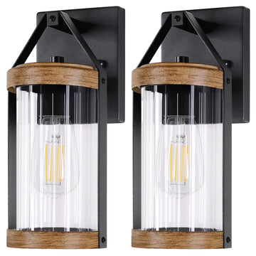 2-Pack Outdoor Light Fixtures, Waterproof Modern Exterior Wall Lantern Porch Lights, Black Wall Sconce with Clear