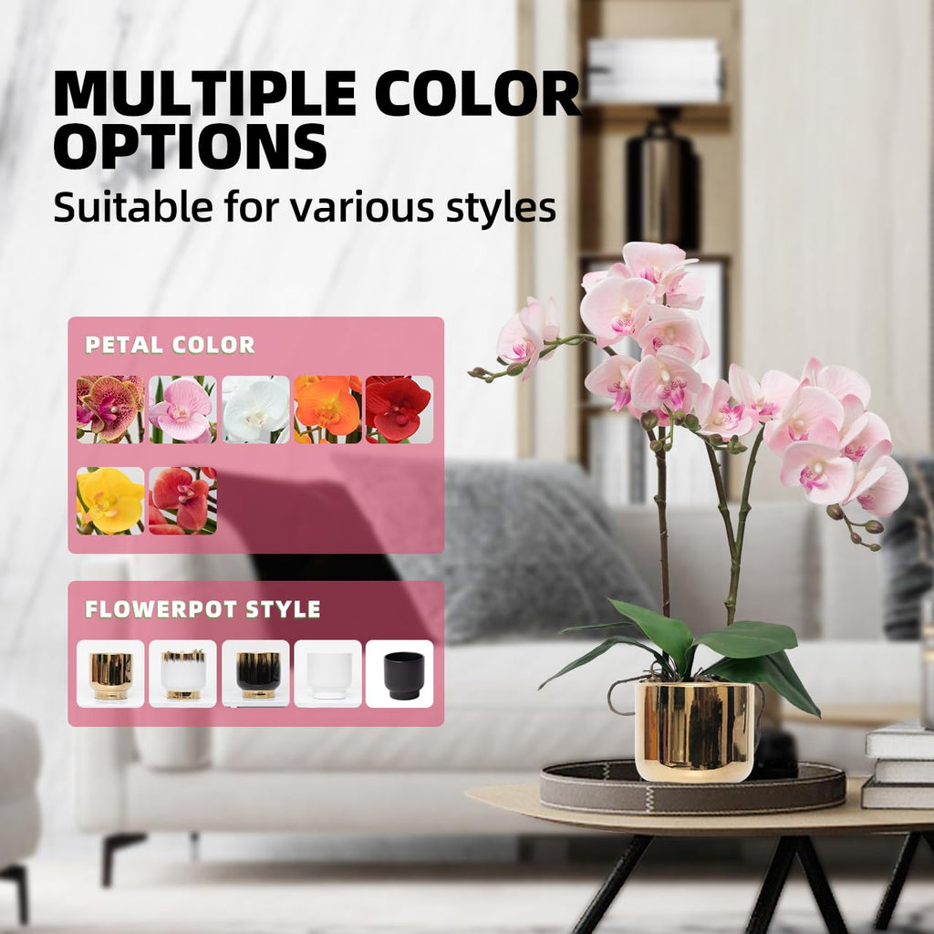 Orchids Artificial Flowers Real Touch Fake Flowers in Ceramic Pot 20" Pink Faux Orchid Plant Lifelike Silk