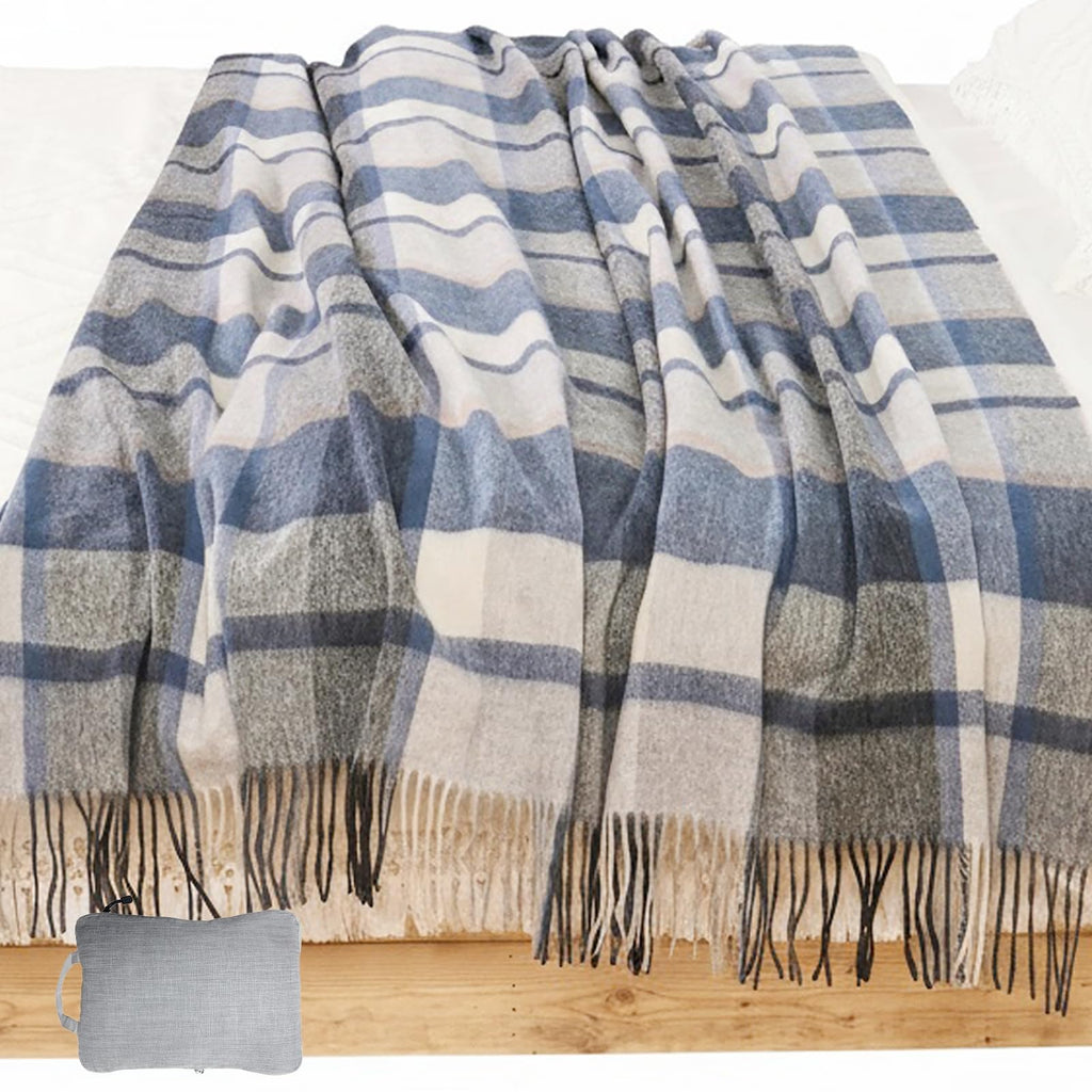 Pure Wool Throw Blanket Plaid Tartan Blankets 55x83 Inch, 1.5lb