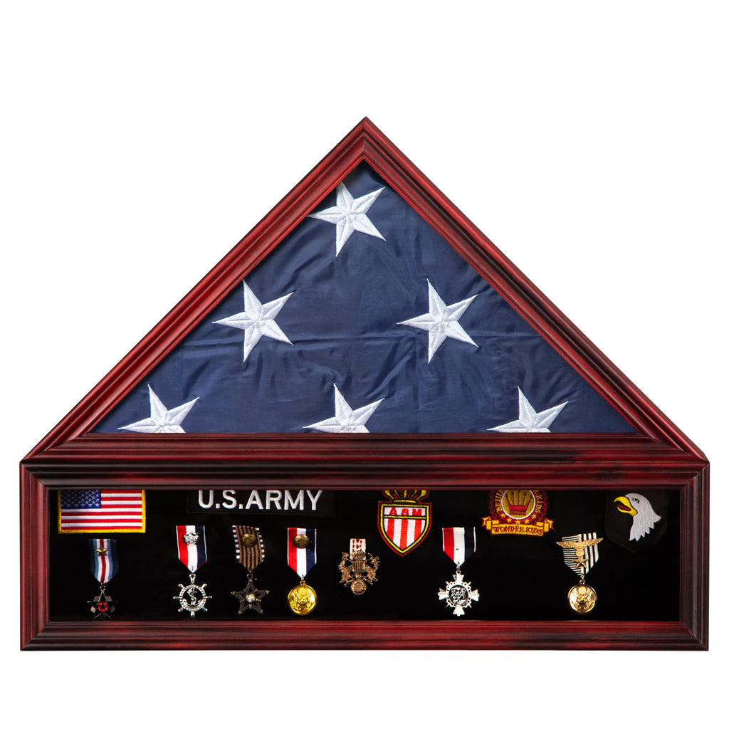 Medium Military Shadow Box with Flag Display Case, Mahogany