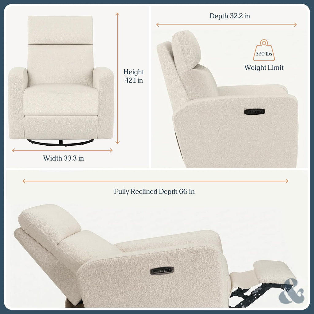 The Glider Plus - Premium Nursery Power Recliner | Swivel Chair with Adjustable Head Support | Adjustable Lumbar
