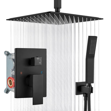 Ceiling Shower System with Handheld Matte Black,12 inch Head