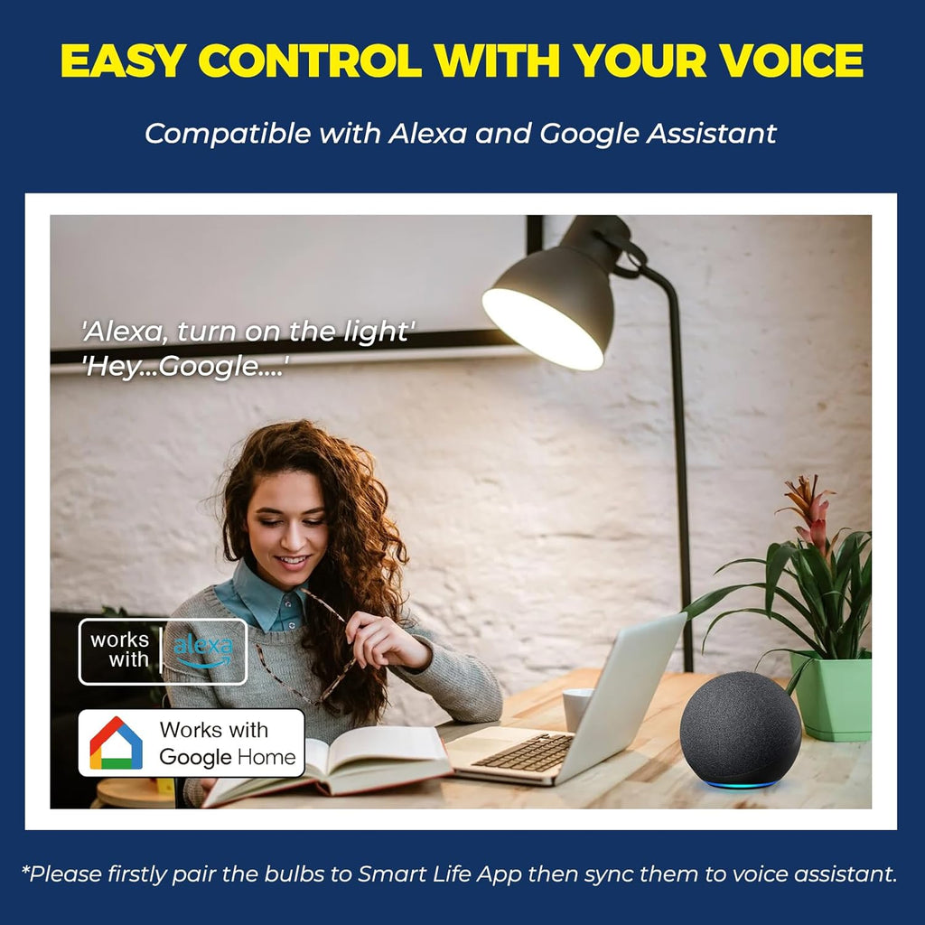 Smart Light Bulbs 100W Equiv., 1350LM 11W Smart Bulb Works with Alexa/Google Home/SmartLife, A19 E26 RGBCW Color (4PCS)