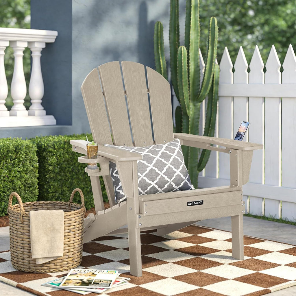 Adirondack Chair HDPE Cup Holders Heavy Duty Patio Woodgrain Sand