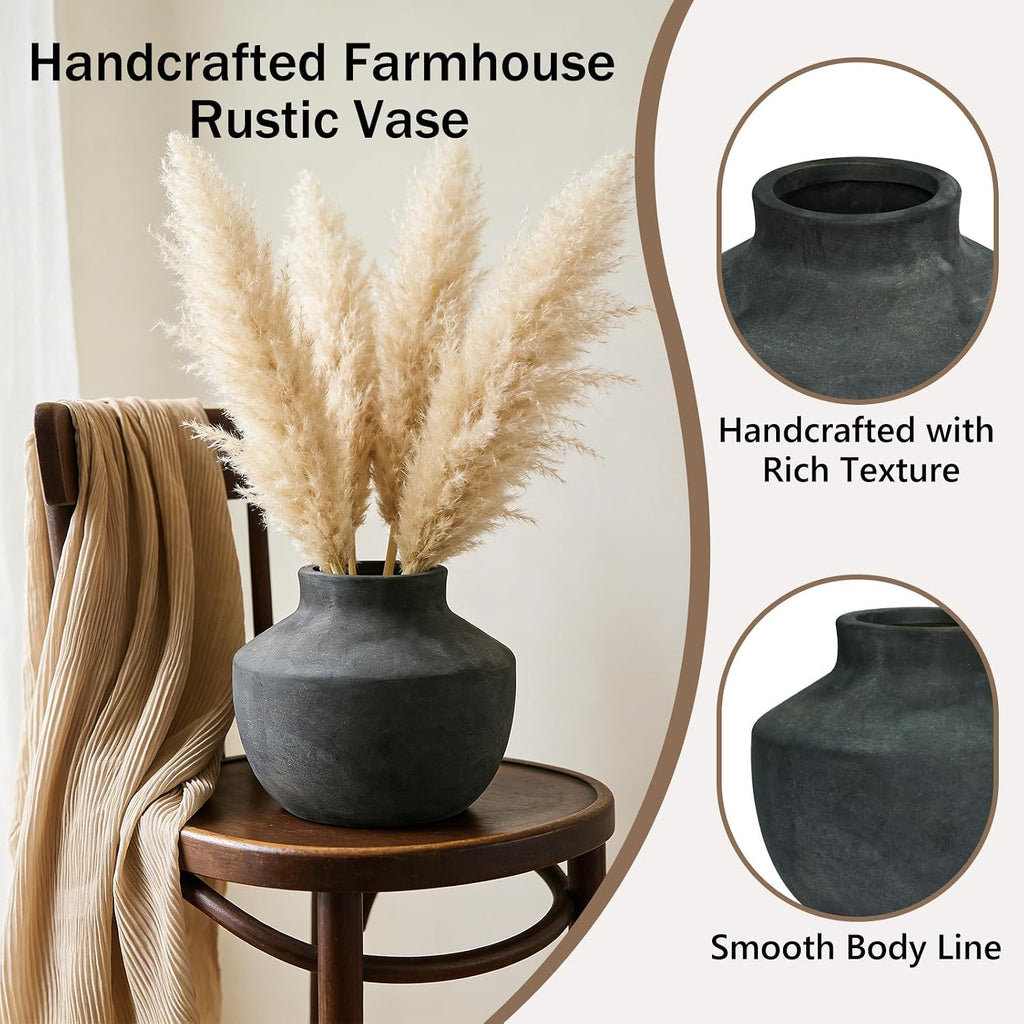 Ceramic Decorative Flower Vase, 5.5 Inch Pottery Farmhouse Boho Vase Rustic Vase