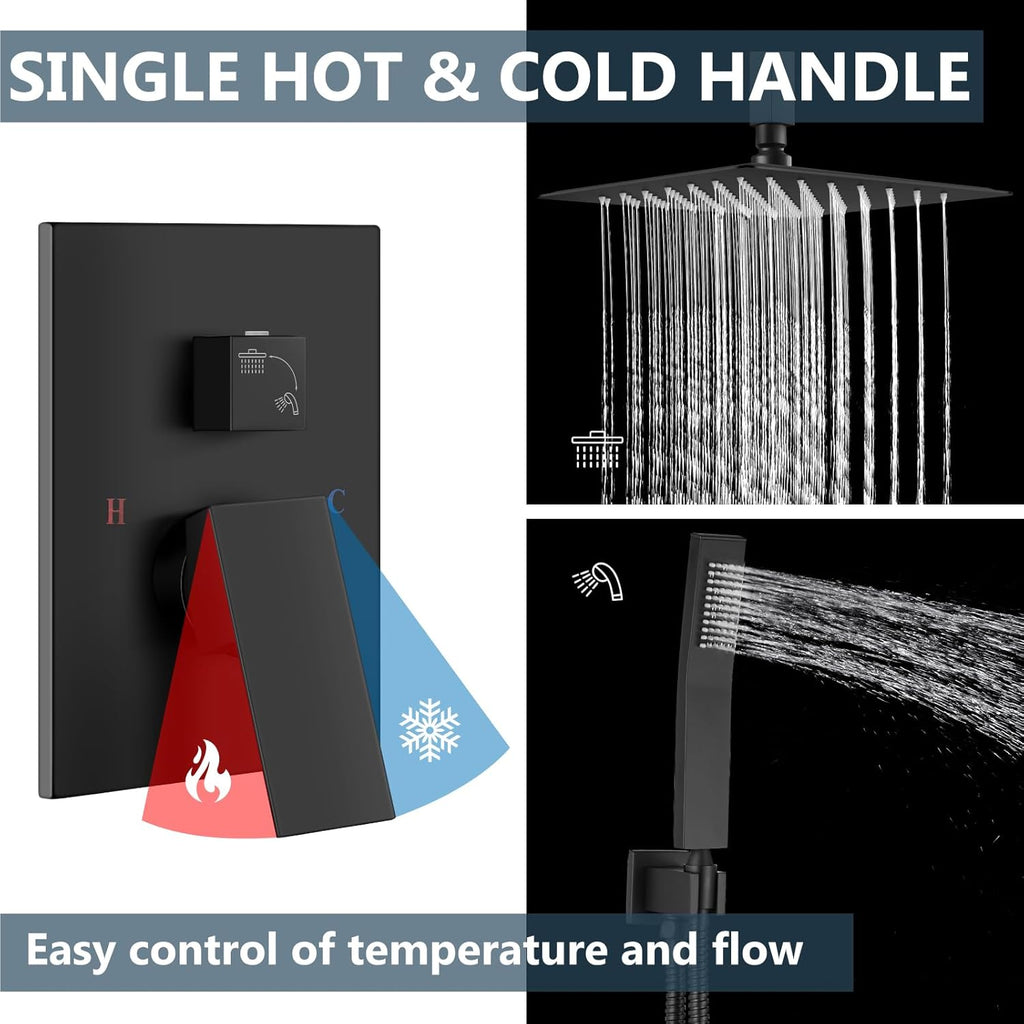 Ceiling Mount Shower System Rain Shower Head with Handheld Spray High Pressure Shower Faucet Set Rough-in Valve Shower