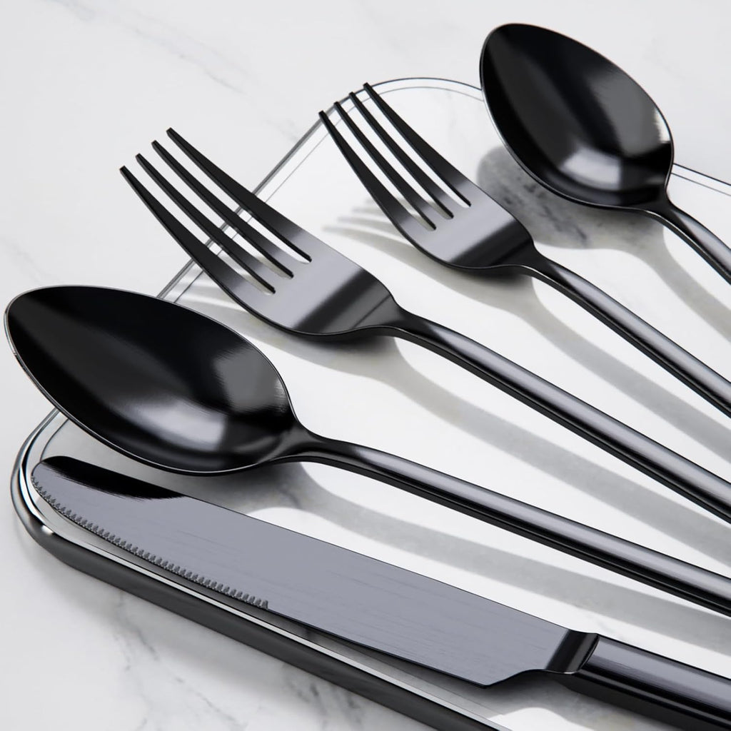 Black Silverware Set, 40-Piece Flatware Set for 8, 18/10 Stainless steel Cutlery Set