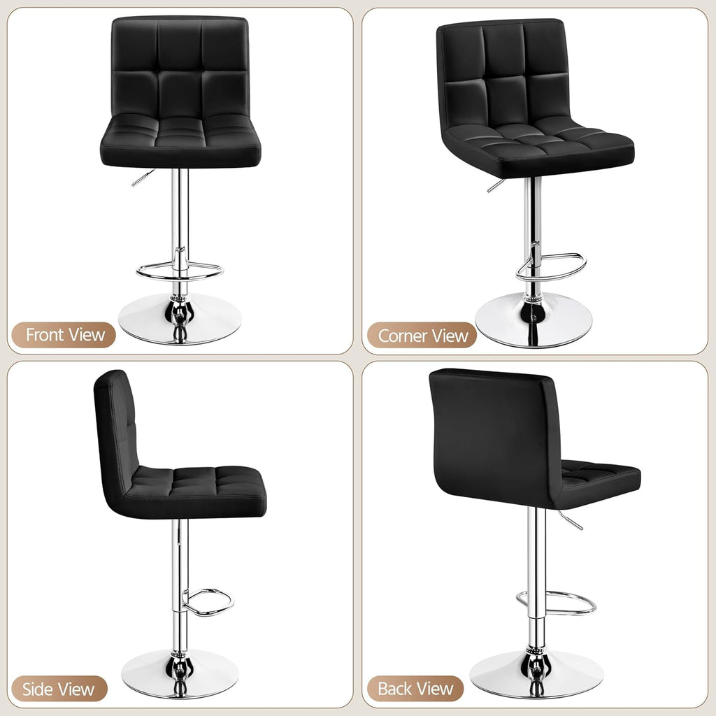 Bar Stools Set of 2, Adjustable PU Leather Swivel Barstools, Modern Counter Stools with Back and Footrest, Counter