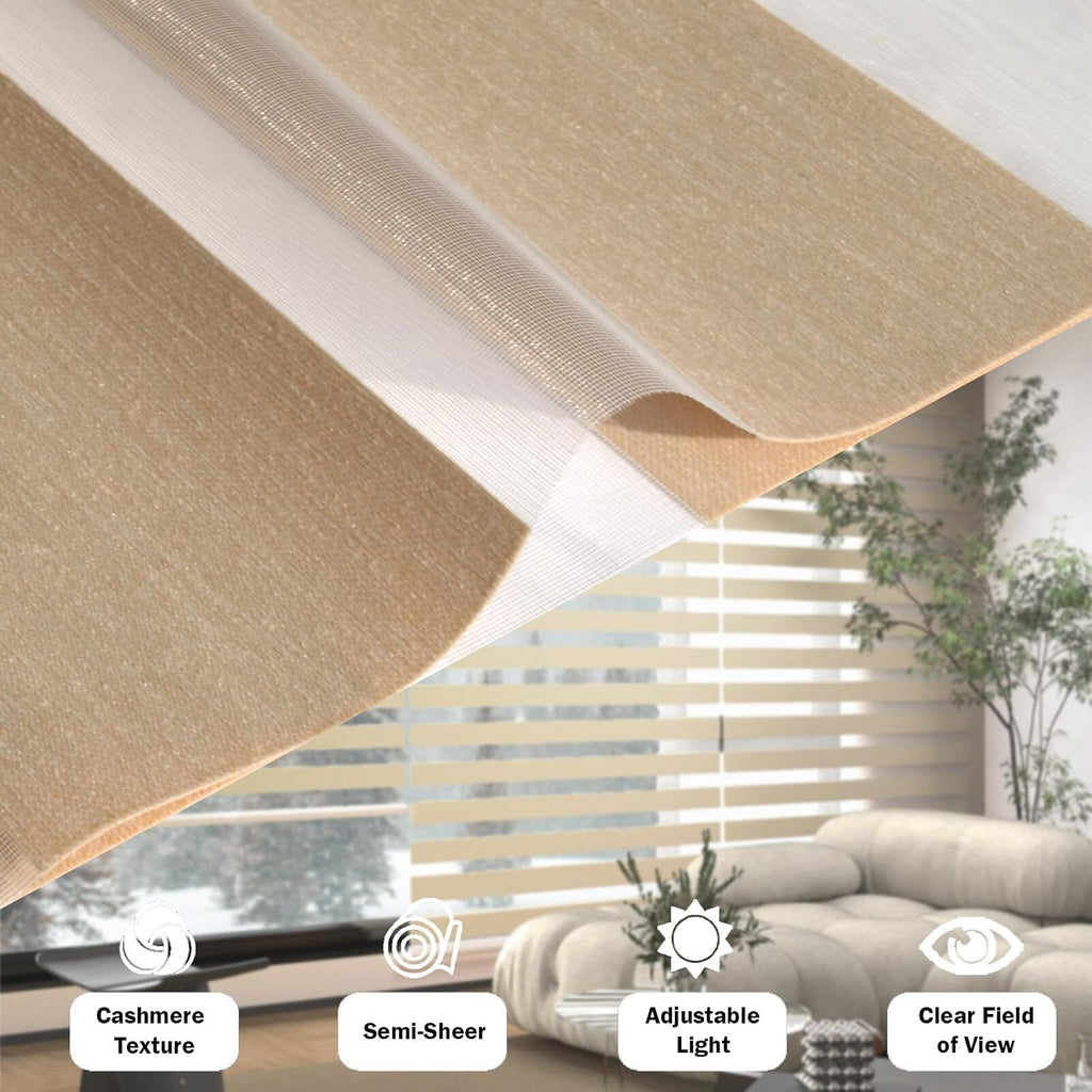 Zebra Blinds for Windows (34" W x 72" H, Light Brown) Zebra Roller Window Shades, Corded Dual Layer Light Filtering