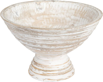 Co-Op Boho Wood Pedestal Serving Bowl, White Wash Finish