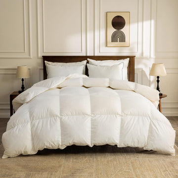 BPC Lightweight Organic Feather Down Comforter Twin, Hotel-Luxury Fluffy Duvet Insert with Cotton Cover and Puffy
